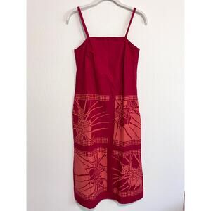 Sig Zane Womens Midi Spaghetti Strap Dress 2XS Red Hawaiian Block Print